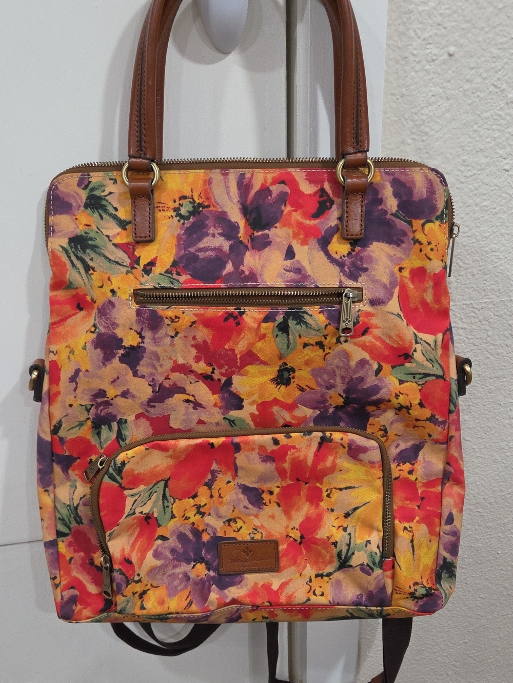 Patricia Nash Coated Canvas Trapini Floral Canvas Tote Backpack Rain Forrest